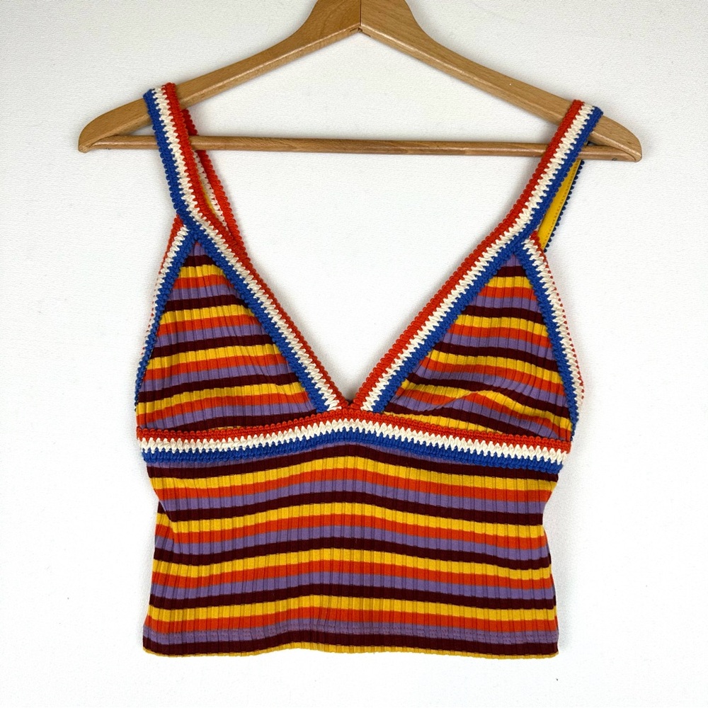 Zara Multi Stripe Crochet Crop Tank